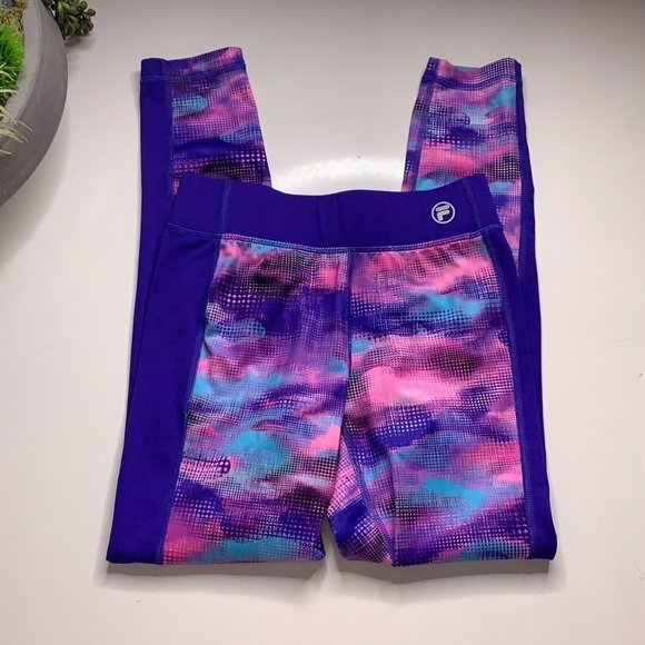 FILA Techno Color Bold Miami Pink Purple multi legging pant girls Medium - Picture 3 of 7